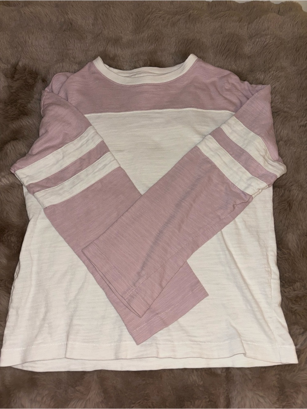 Faherty Pink & White Long Sleeve Crew with Stripe Detail